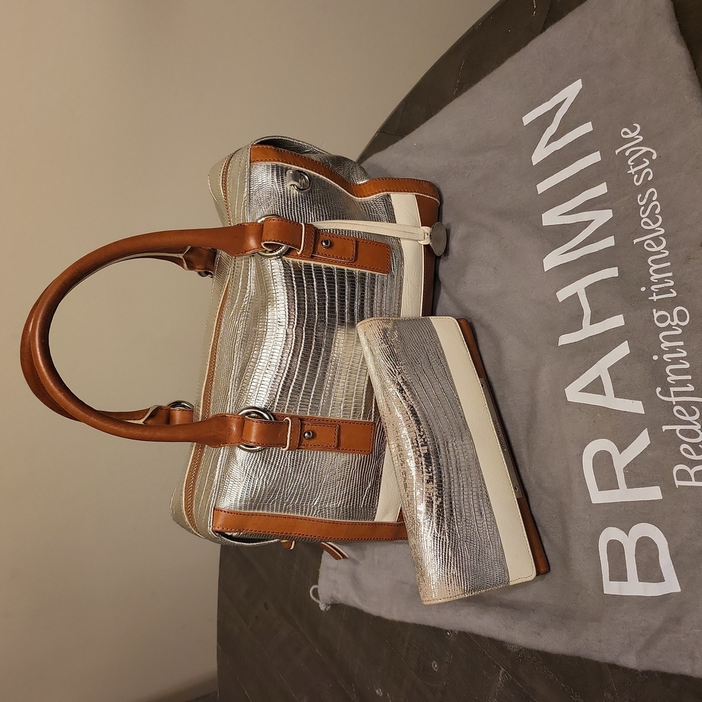 Brahmin Handbag and Matching Wallet. **Metallic Silver**